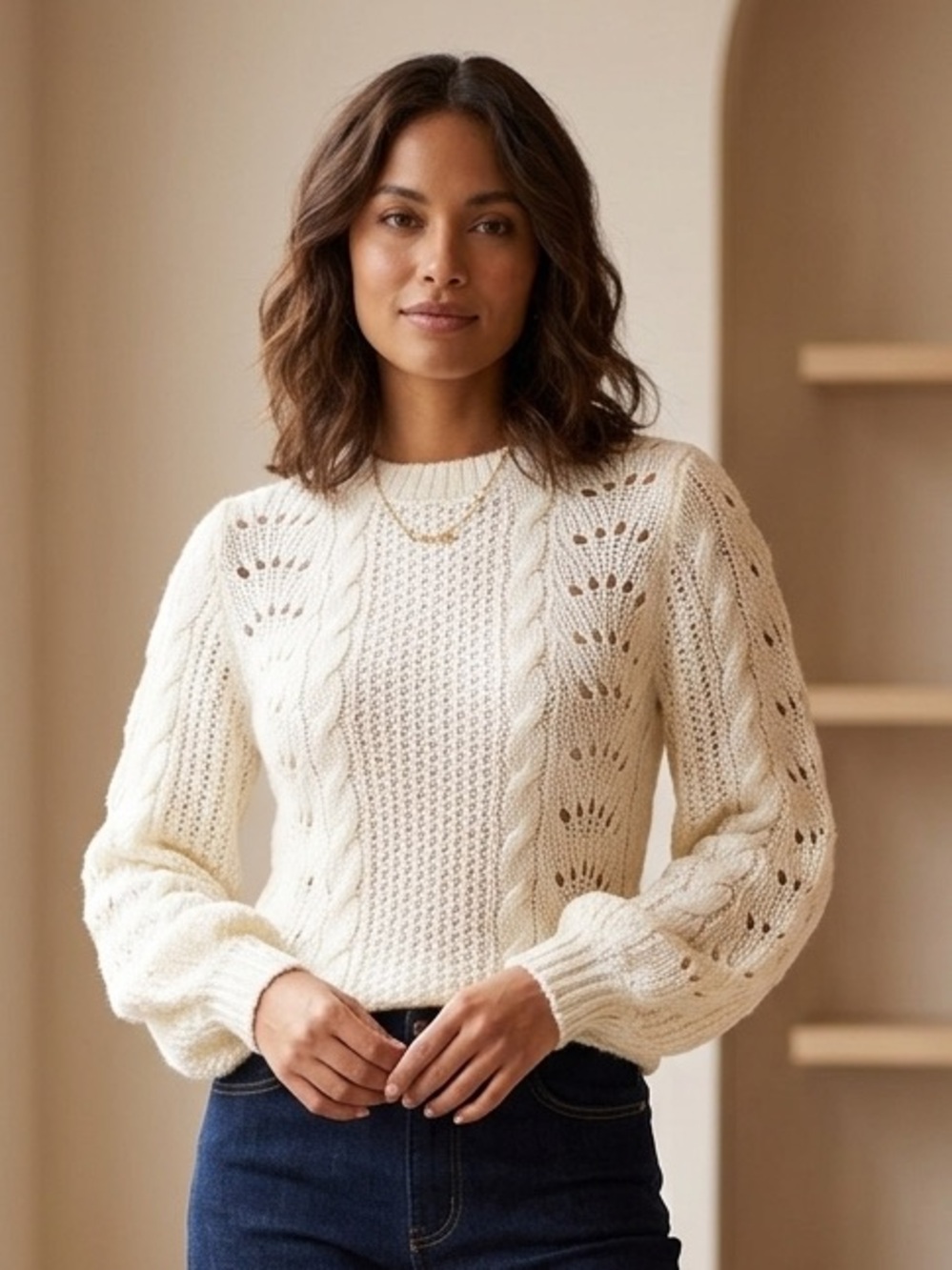 Jessica Simpson Women’s Soft Knit Sweater – Cream – Size XS/S